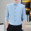 Japanese-style three-quarter sleeve trendy Harajuku style shirt, summer fashion trendsetting men's solid color youthful and popular shirt details Picture